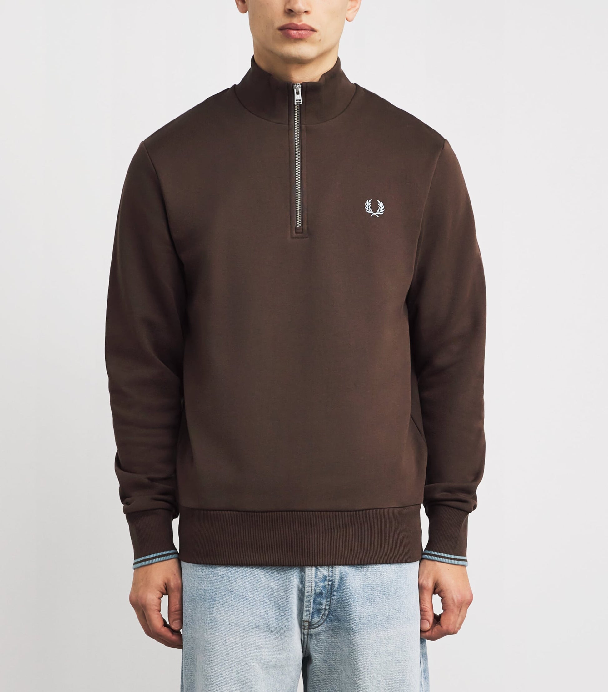 Fred Perry Brown Cotton Quarter-Zip Sweatshirt