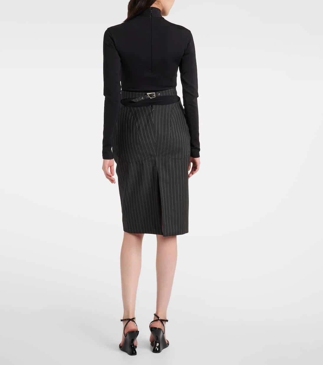 Mugler - Çizgili yün karışımı midi etek