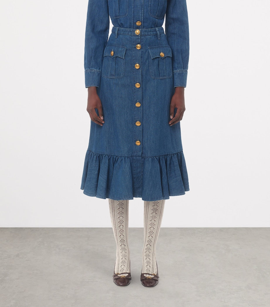 Valentino Blue Denim Midi Skirt