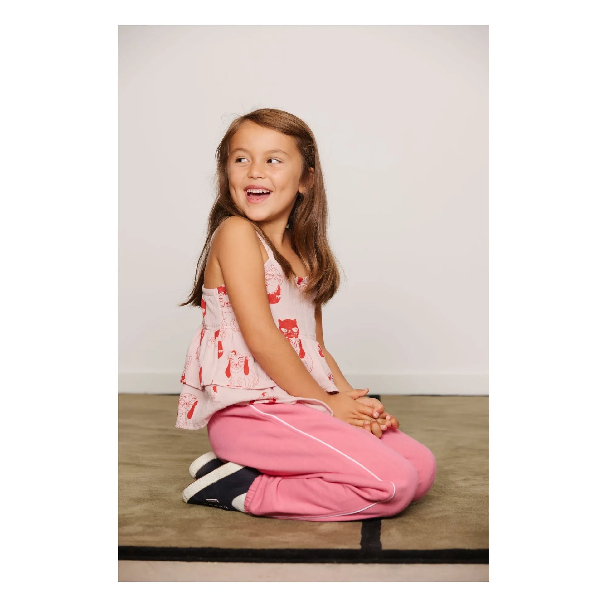 Mini Rodini - Organic Cotton Animal Ruffle Top | Pink