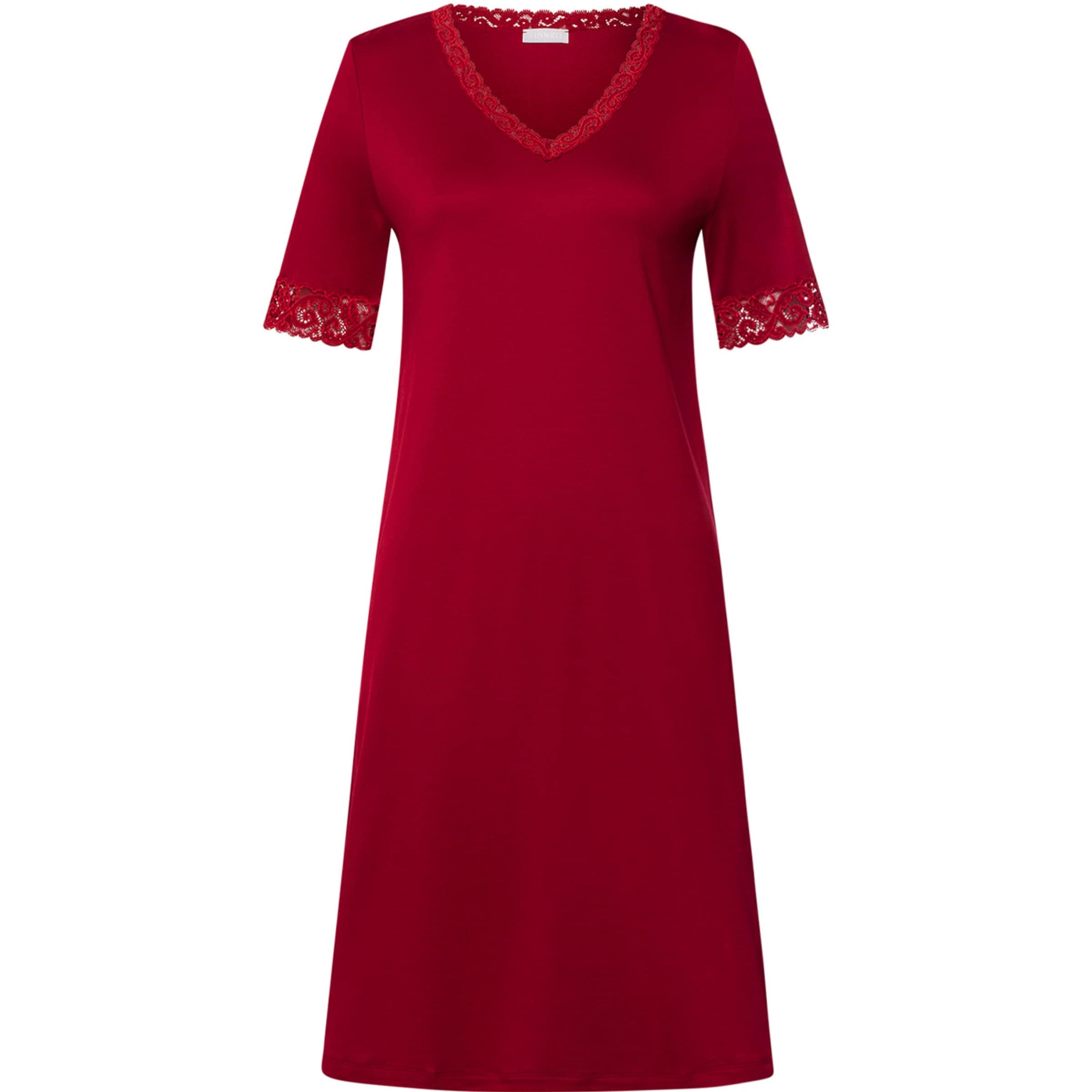 Hanro Red Cotton Lace-Trim Nightdress