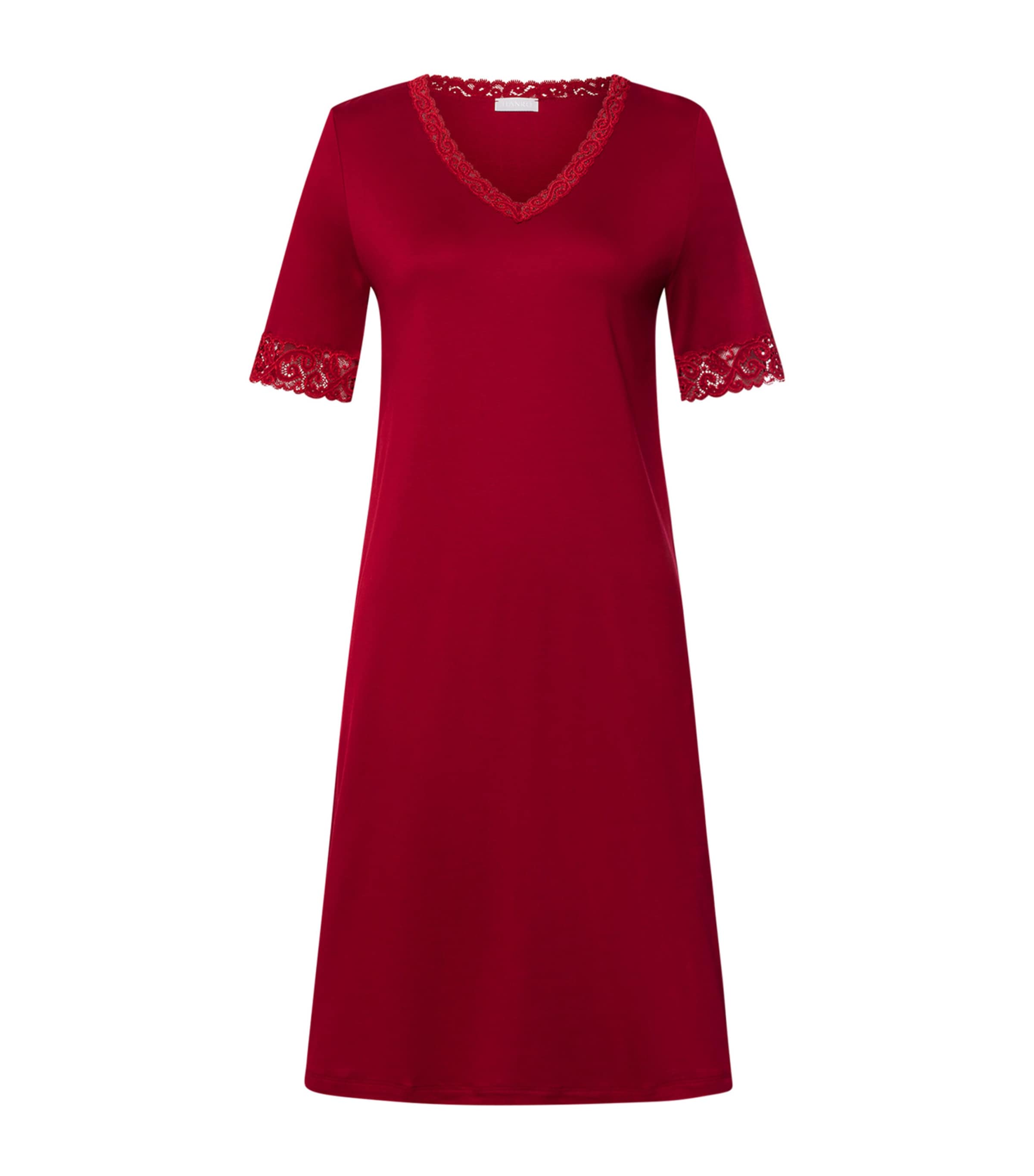 Hanro Red Cotton Lace-Trim Nightdress