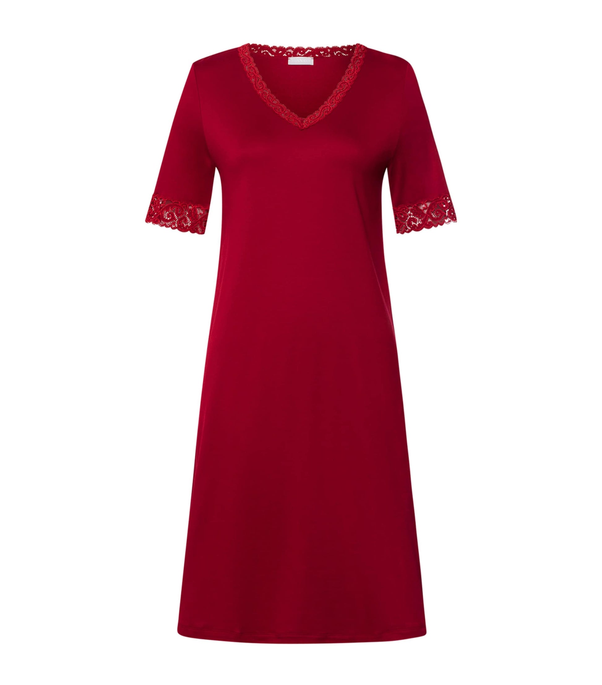 Hanro Red Cotton Lace-Trim Nightdress