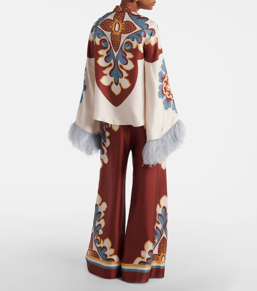 La DoubleJ - Make An Exit feather-trimmed silk top