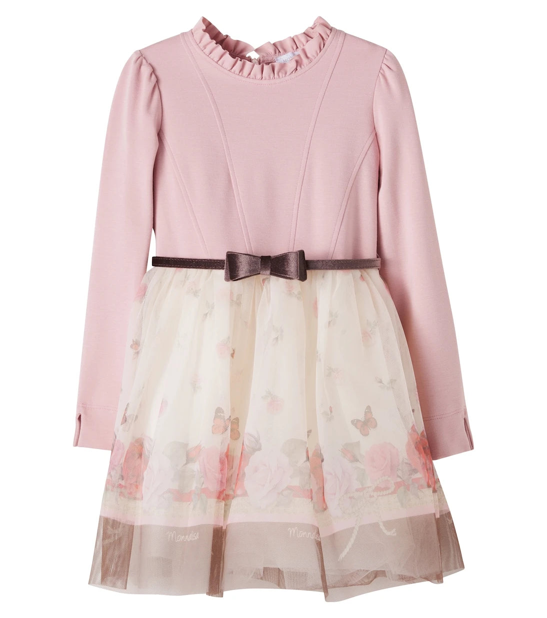 Monnalisa - Belted printed ruffled dress