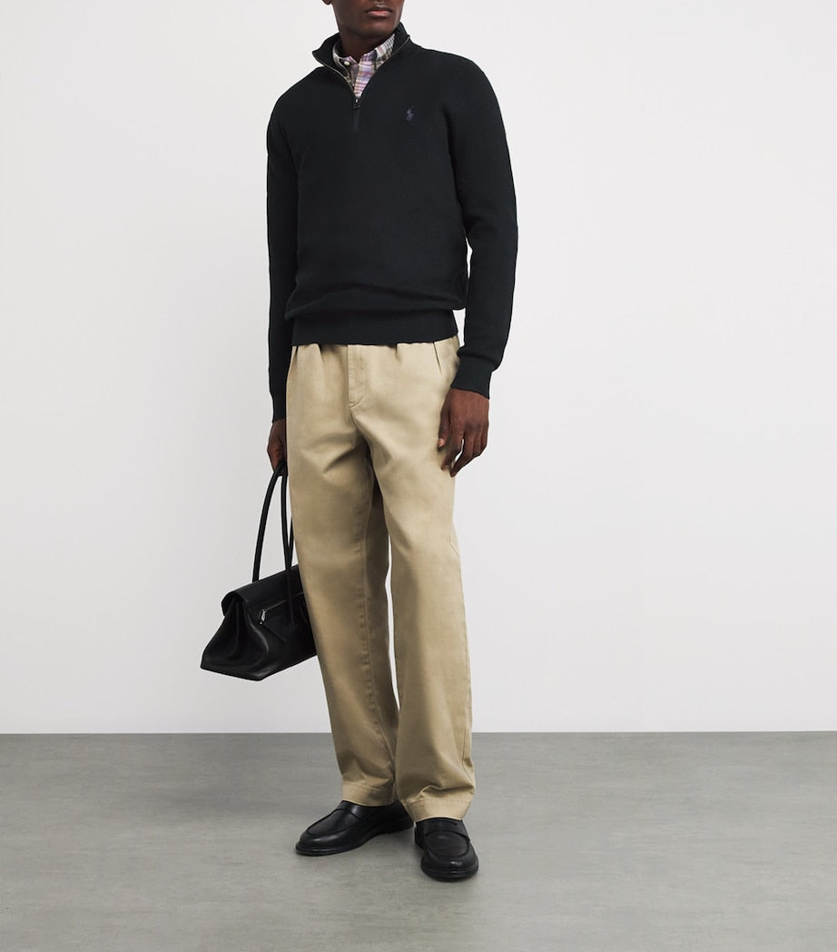 Black Cotton Half-Zip Sweater