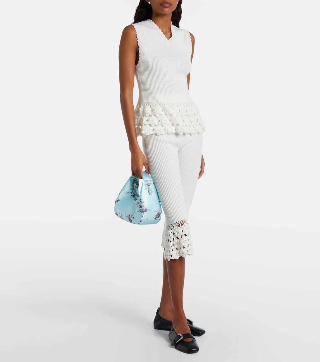 Ganni - Crochet-trimmed ribbed cotton-blend capri pants
