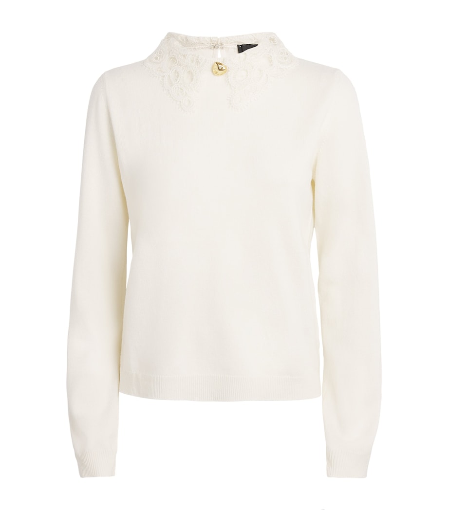 Wool-Silk-Cashmere Lace-Trim Sweater