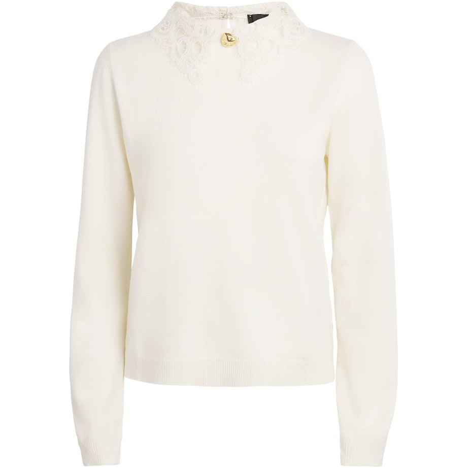 Wool-Silk-Cashmere Lace-Trim Sweater