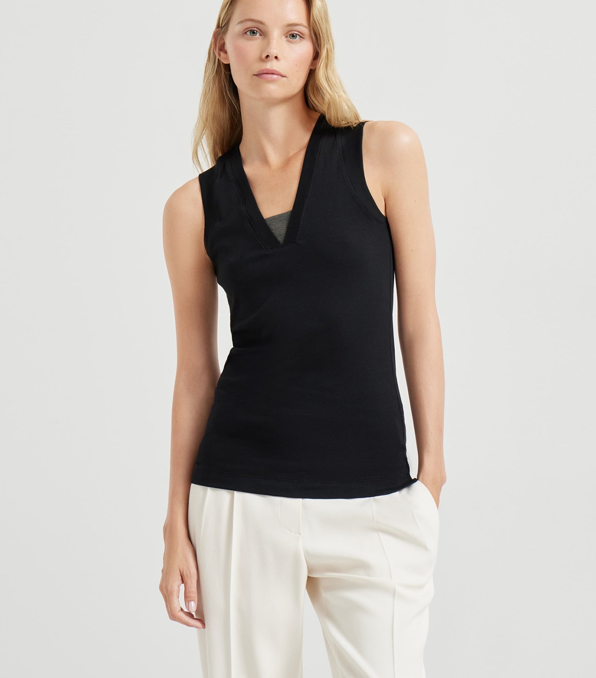 Brunello Cucinelli Black Stretch-Cotton Monili Tank Top