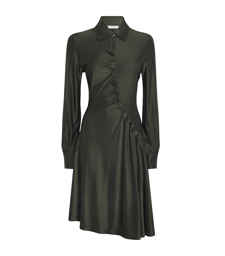 Paco Rabanne Green Asymmetric Ruched Mini Shirt Dress