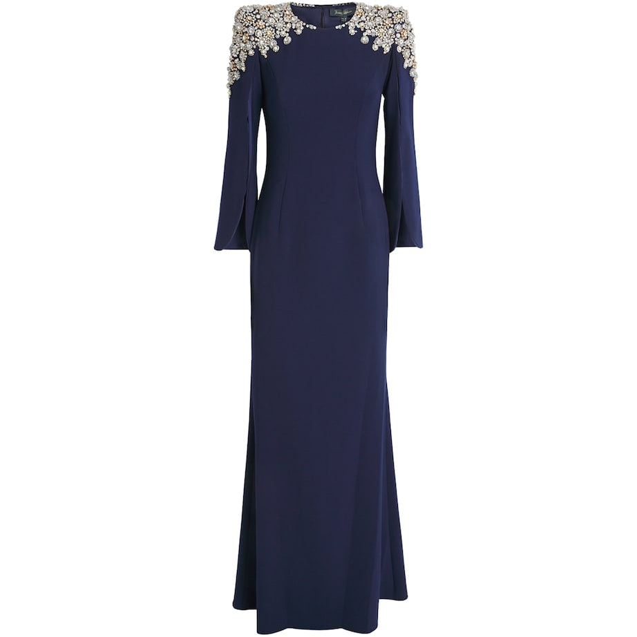 Jenny Packham Black Embellished-Neck Nile Gown