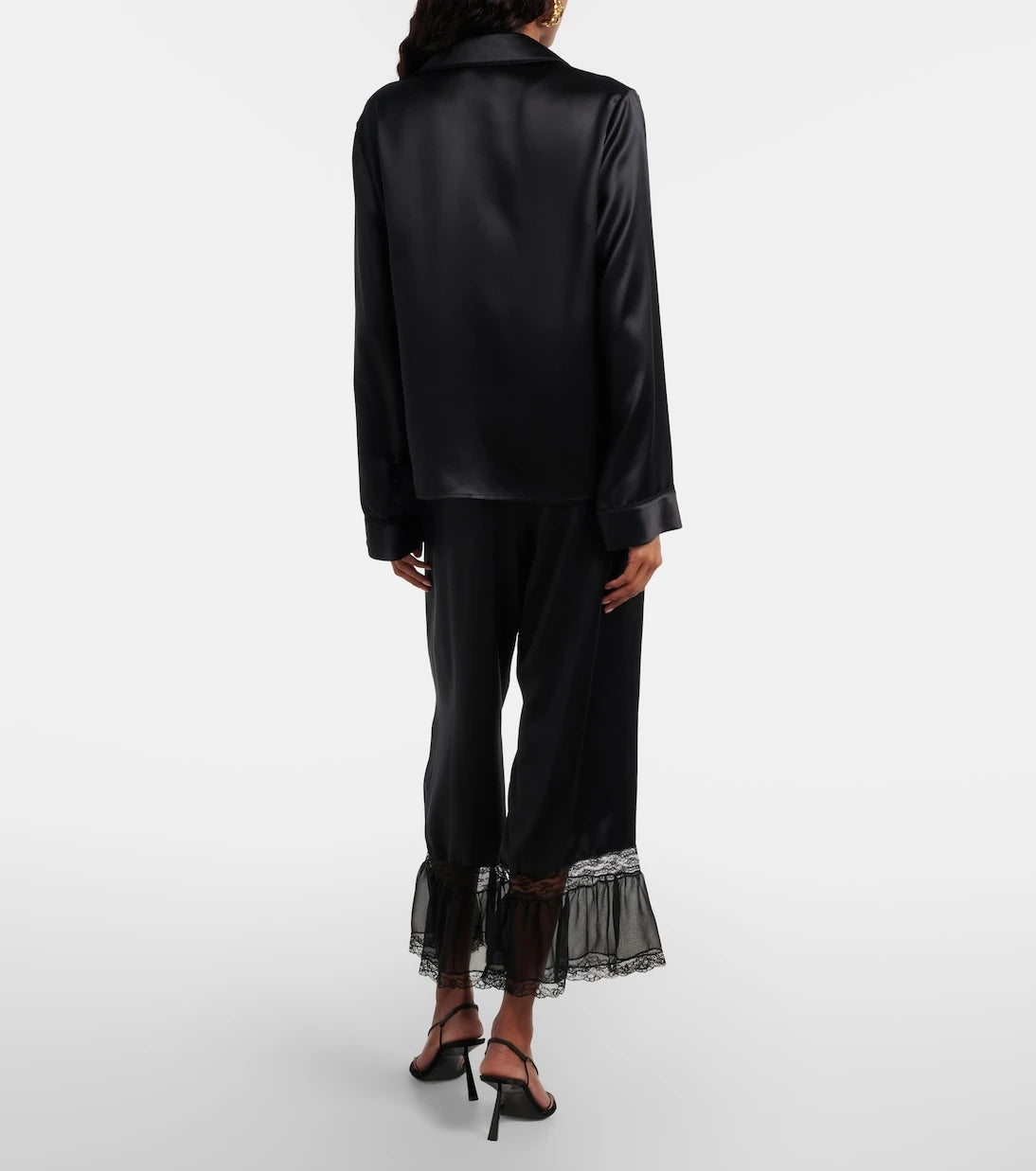 Saint Laurent - Lace-trimmed silk satin wide-leg pants