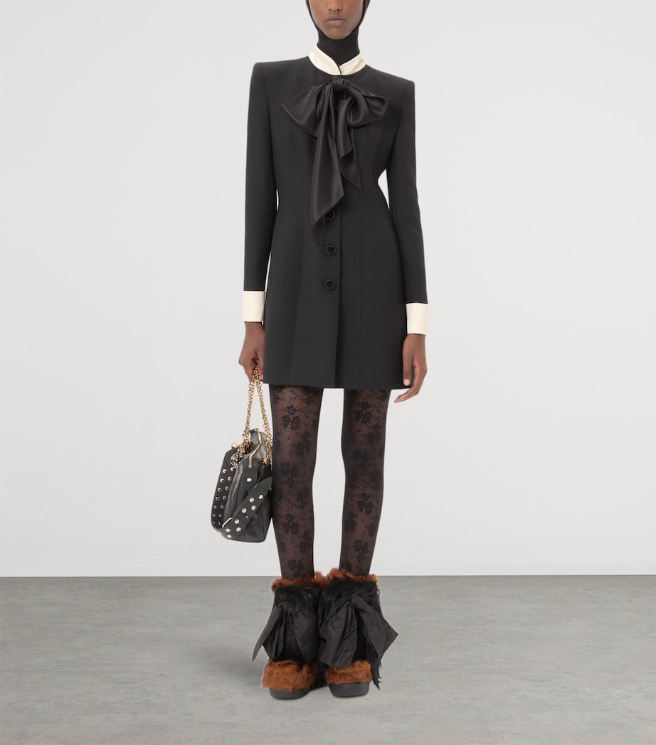 Valentino Black Wool-Silk Crepe Mini Shirt Dress