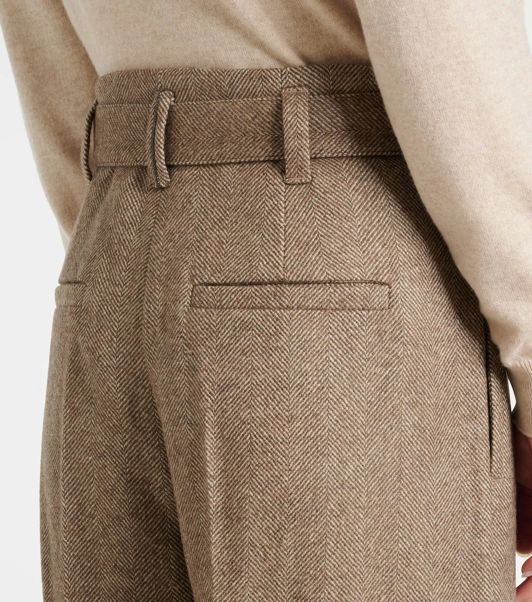 Brunello Cucinelli - Balıksırtı yün karışımı geniş paça pantolon