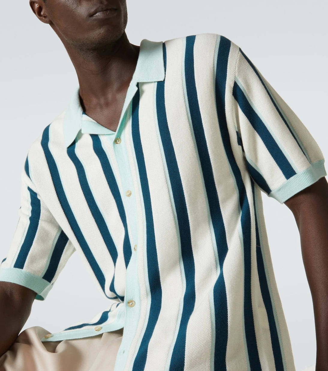 King & Tuckfield - Striped knitted wool bowling shirt