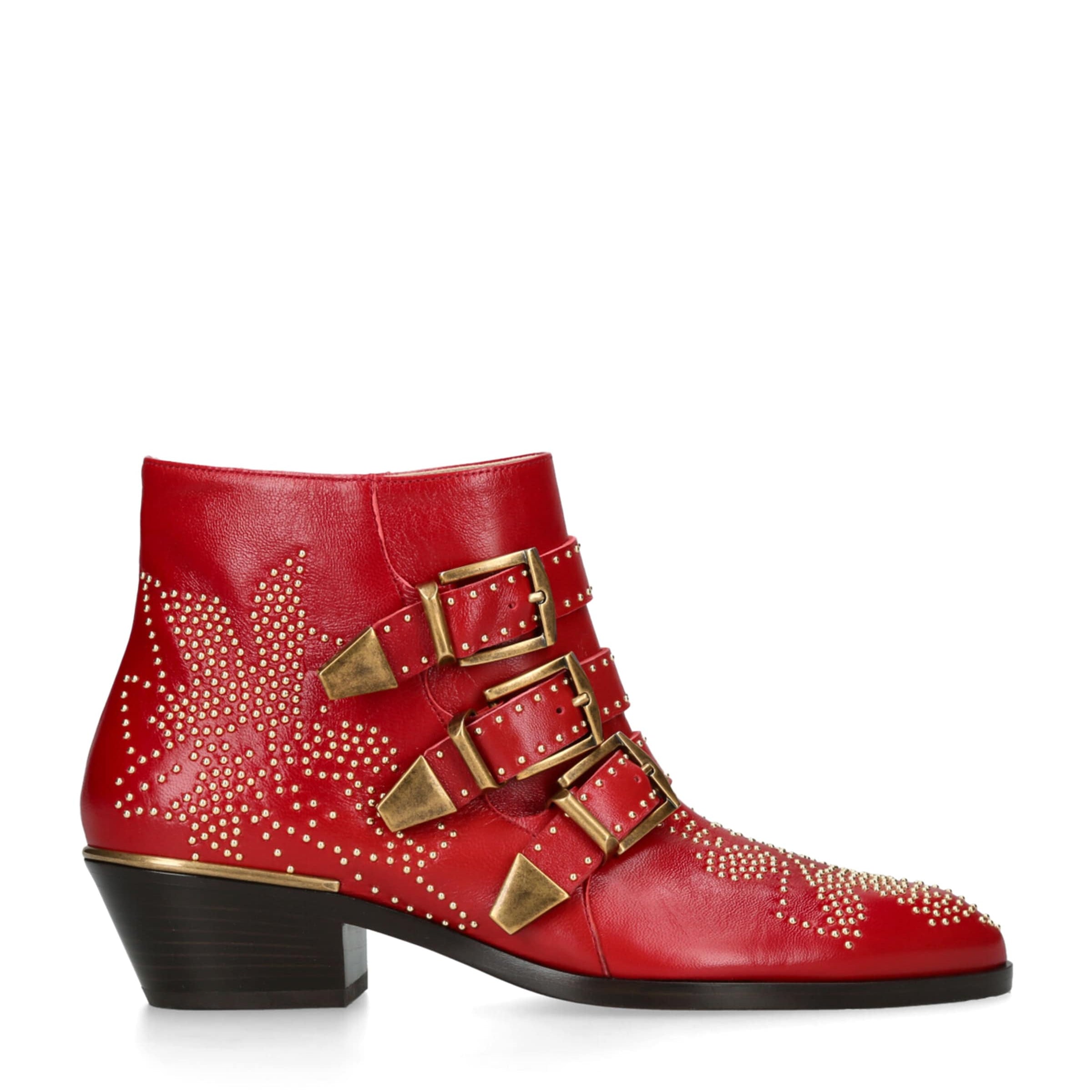Chloé Red Leather Susanna Western Ankle Boots 40