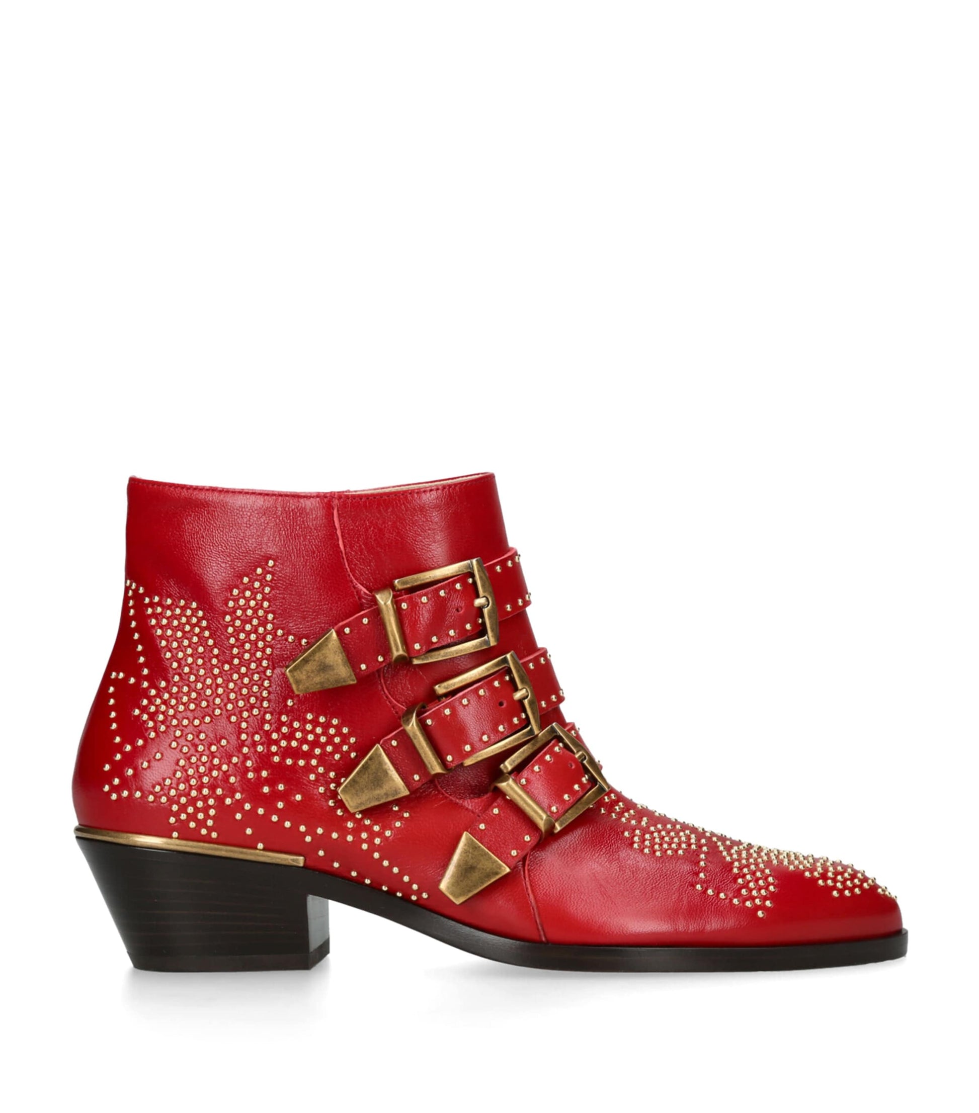 Chloé Red Leather Susanna Western Ankle Boots 40