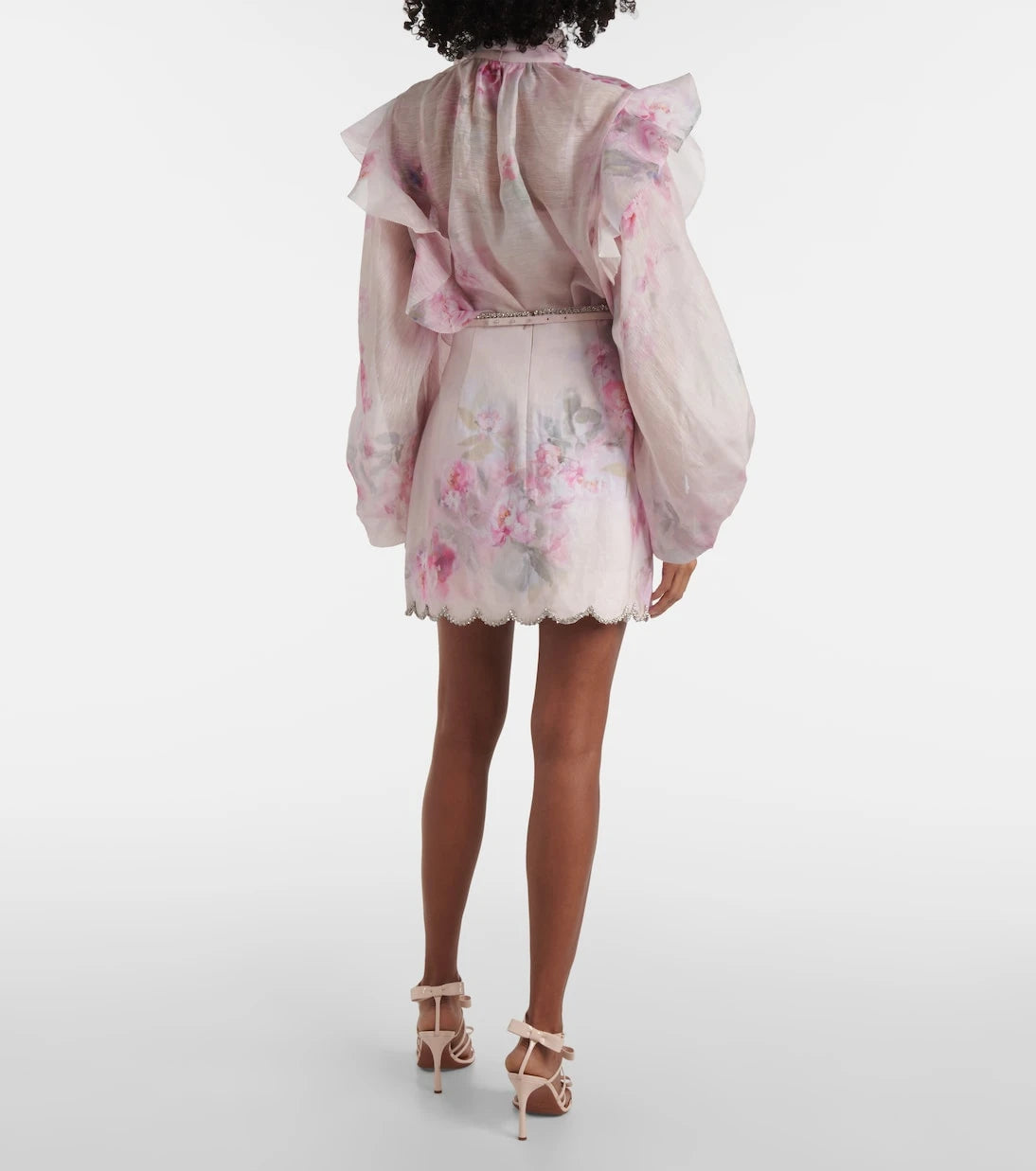 Zimmermann - Crush floral linen miniskirt