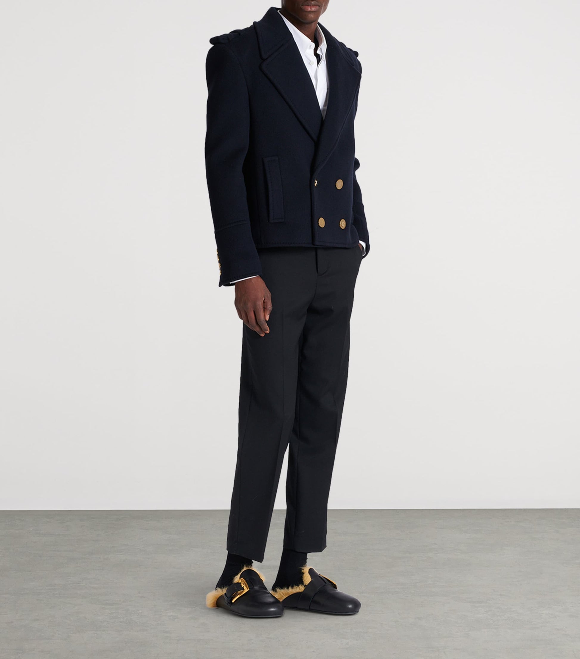 Navy Virgin Wool-Cashmere Reefer Jacket