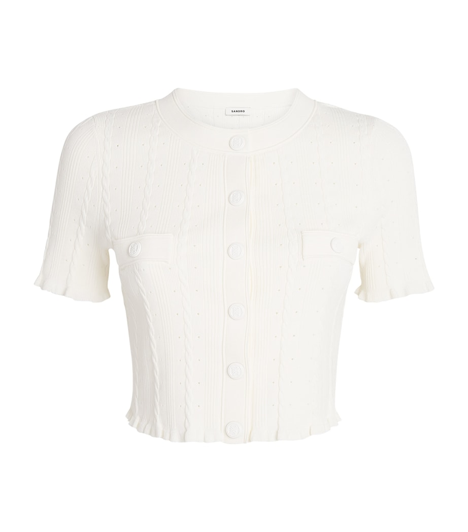 Sandro Paris Beige Cable-Knit Cropped Cardigan