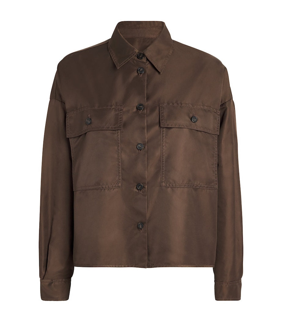 Brown Pocket-Detail Bomber Jacket