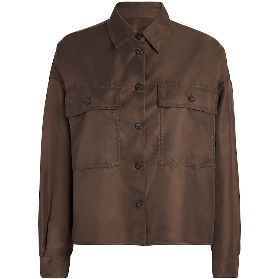 Brown Pocket-Detail Bomber Jacket