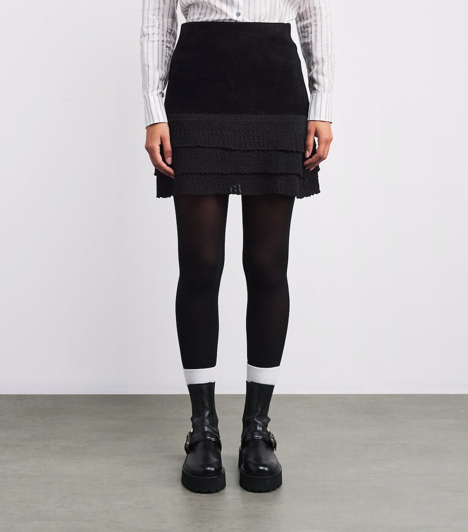 Claudie Pierlot Black Velvet-Effect Mini Skirt