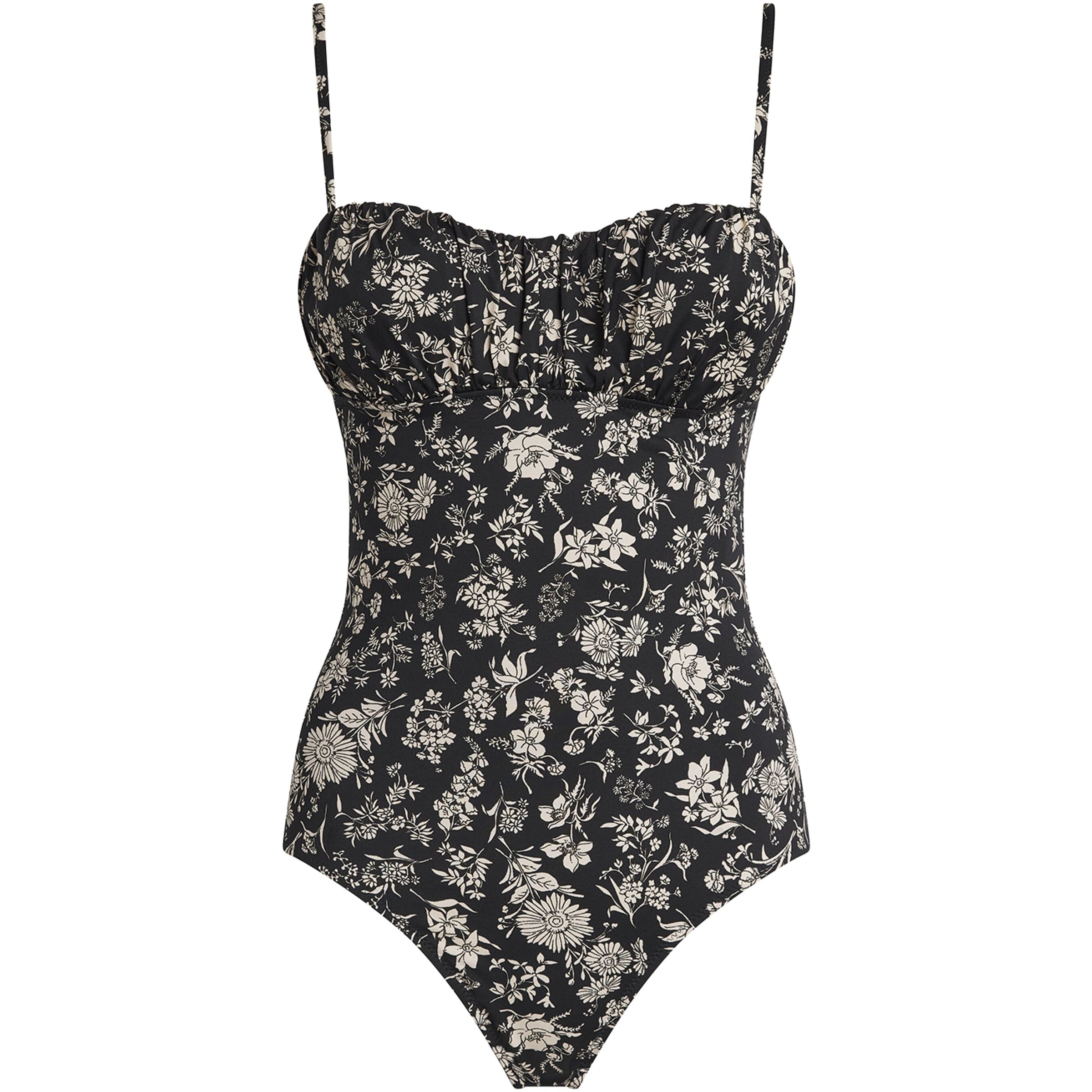 Ulla Johnson Black Ruched Floral Dalila Swimsuit