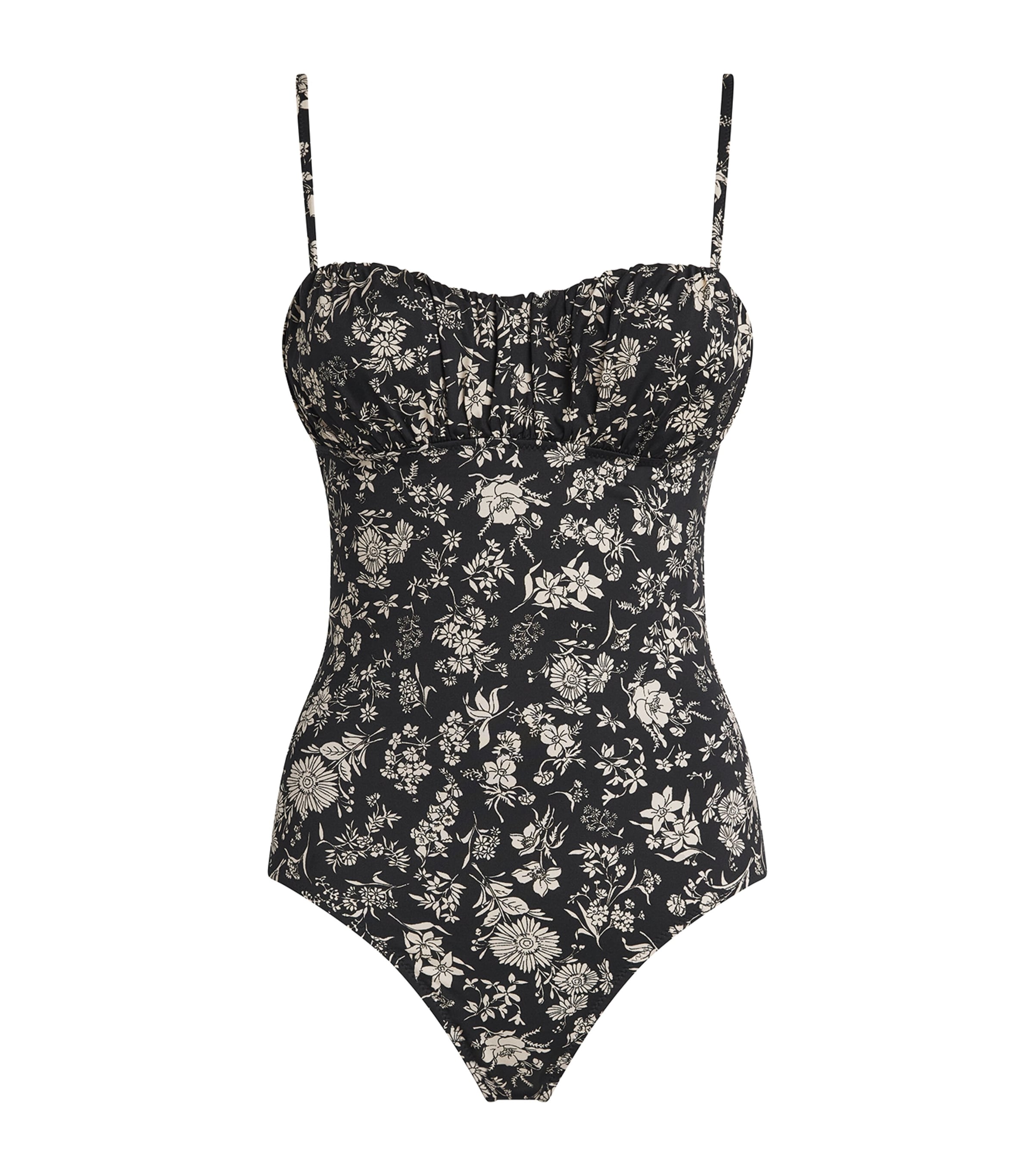 Ulla Johnson Black Ruched Floral Dalila Swimsuit