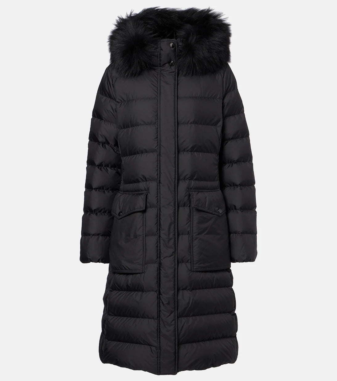 Moncler - سترة مبطنة بالزغب بقبعة وحواف من جلد الغنم