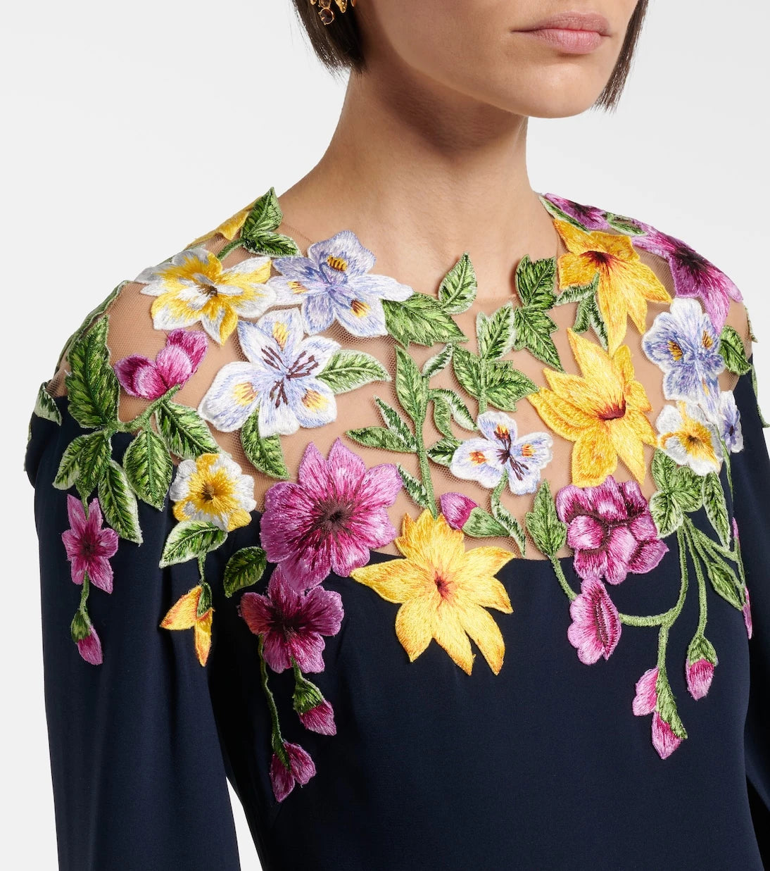 Oscar de la Renta - Embroidered caped silk-blend gown