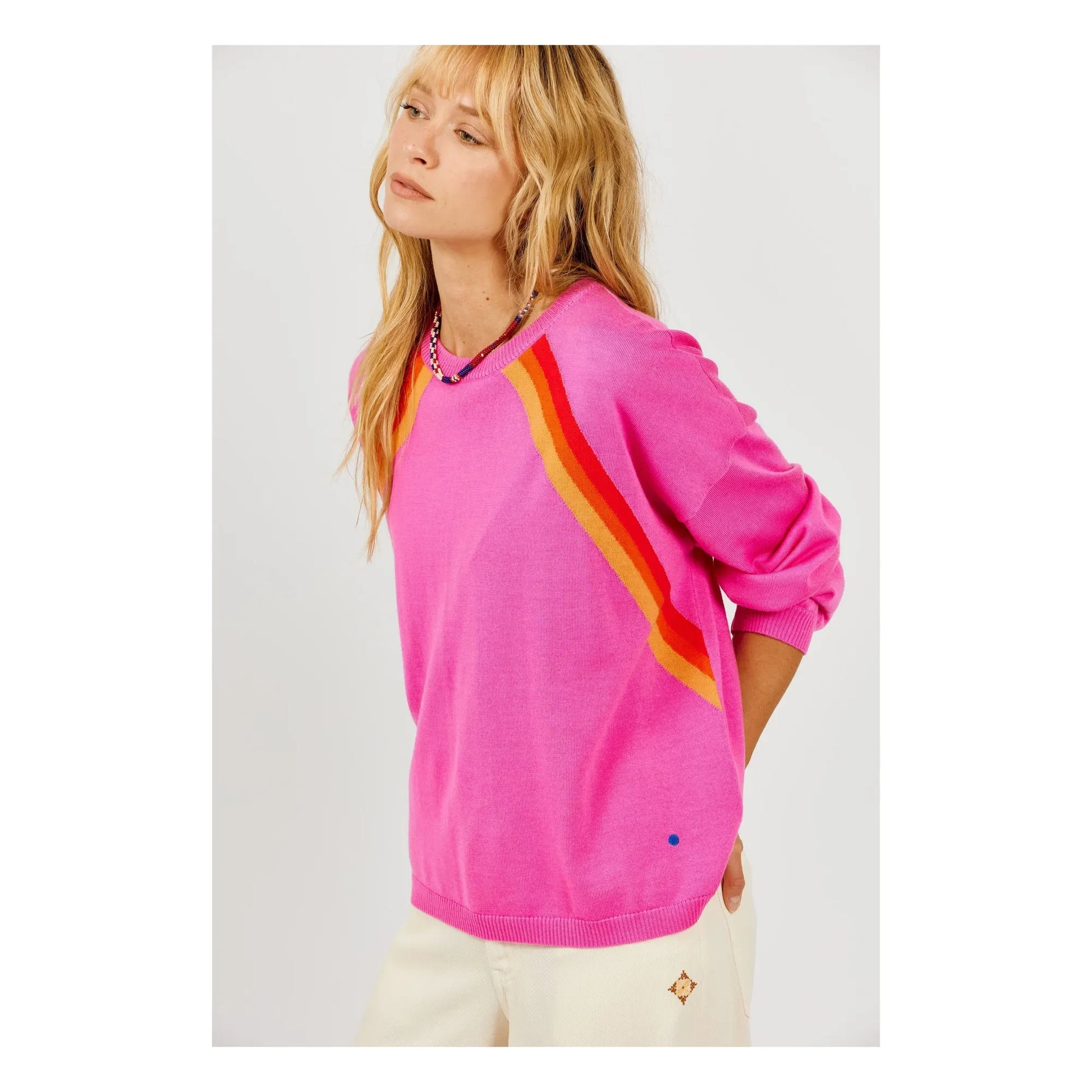 a.p - Raglan Stripes Sweater | Pink
