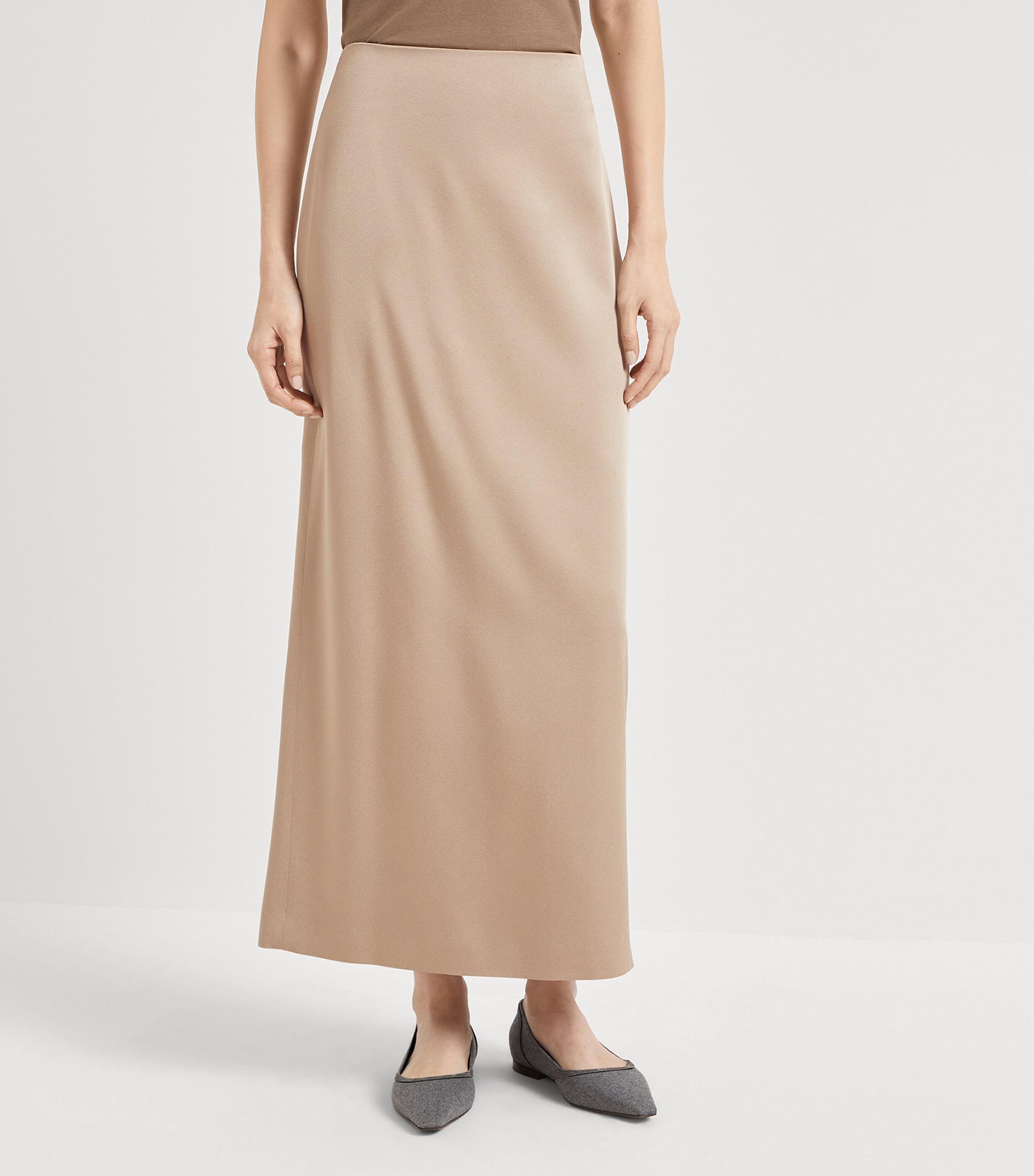 Brunello Cucinelli Brown Satin Maxi Skirt