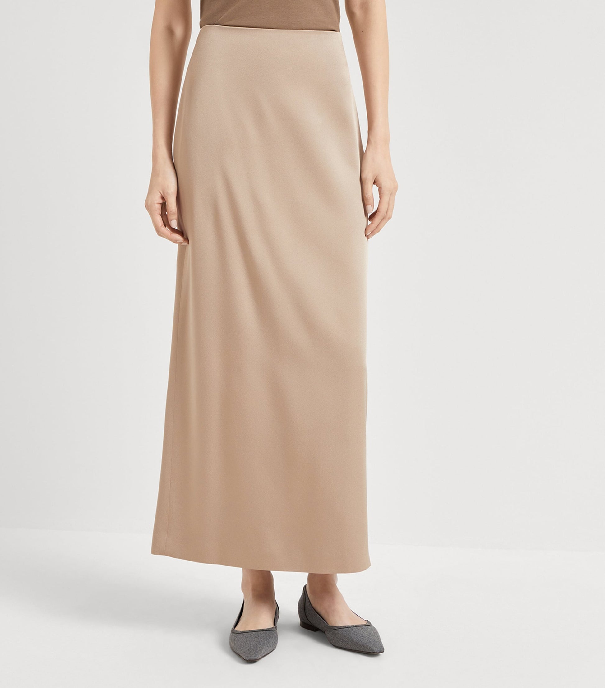 Brunello Cucinelli Brown Satin Maxi Skirt