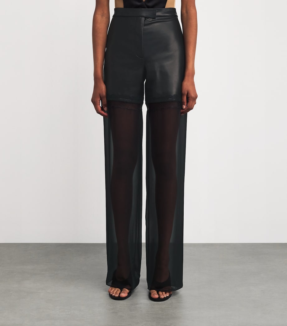 Nensi Dojaka Black Leather Hybrid Wide-Leg Trousers