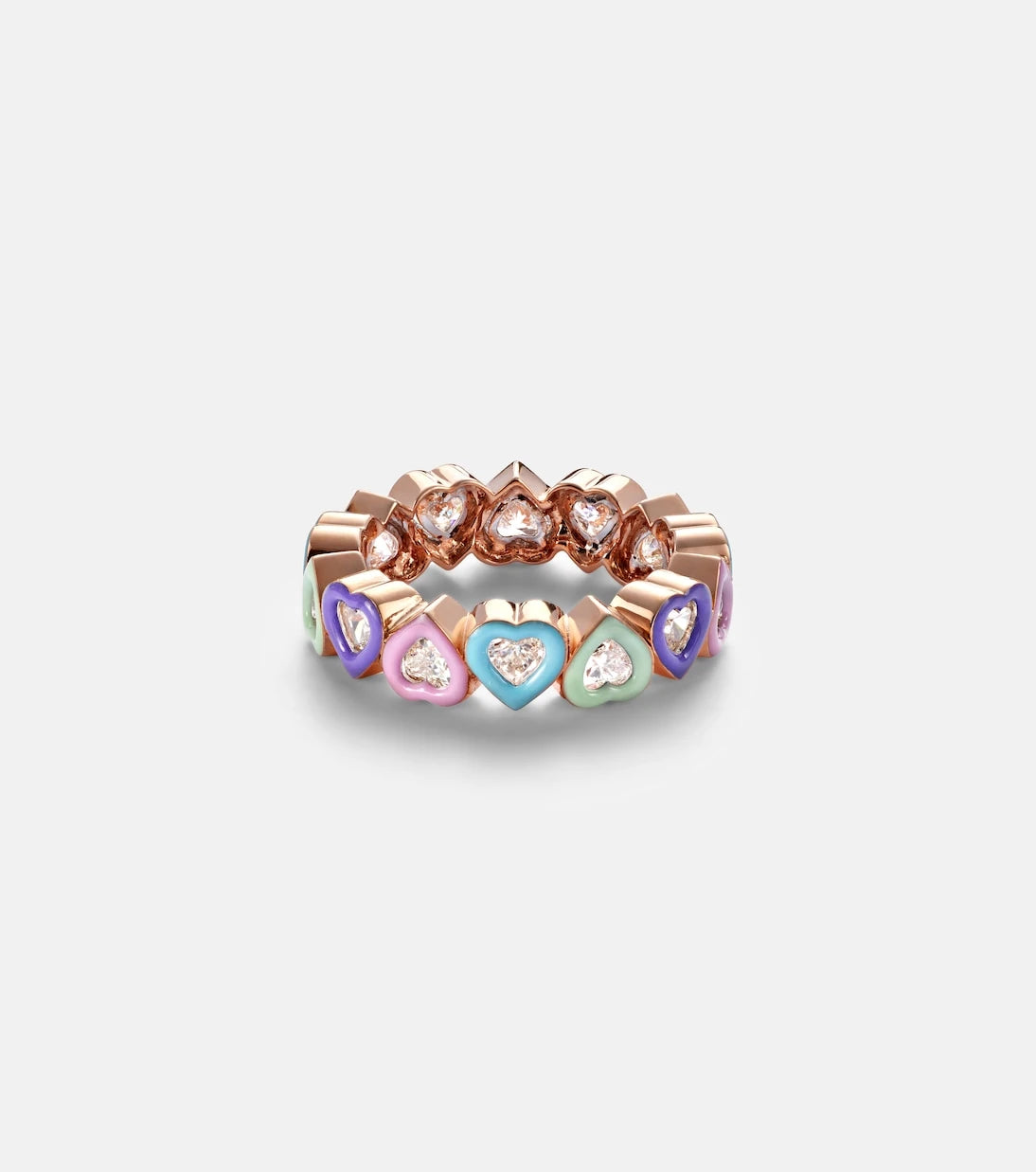 Kamyen - 18kt rose gold ring with diamonds and enamel