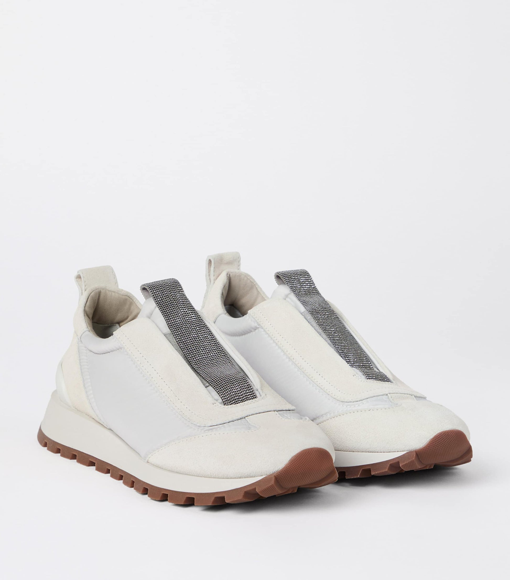 Brunello Cucinelli White Suede Technical Sneakers