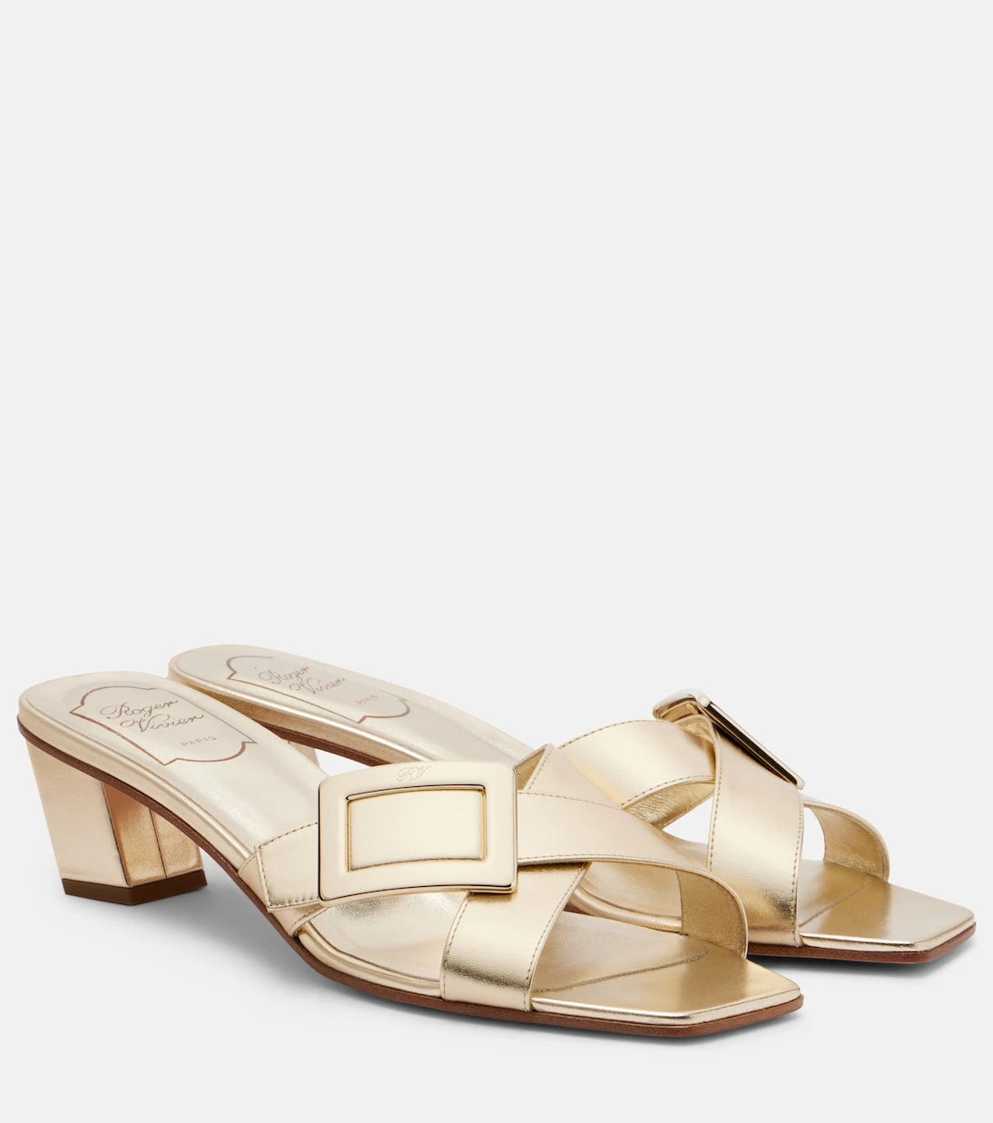 Roger Vivier - صنادل جلدية ميتاليك