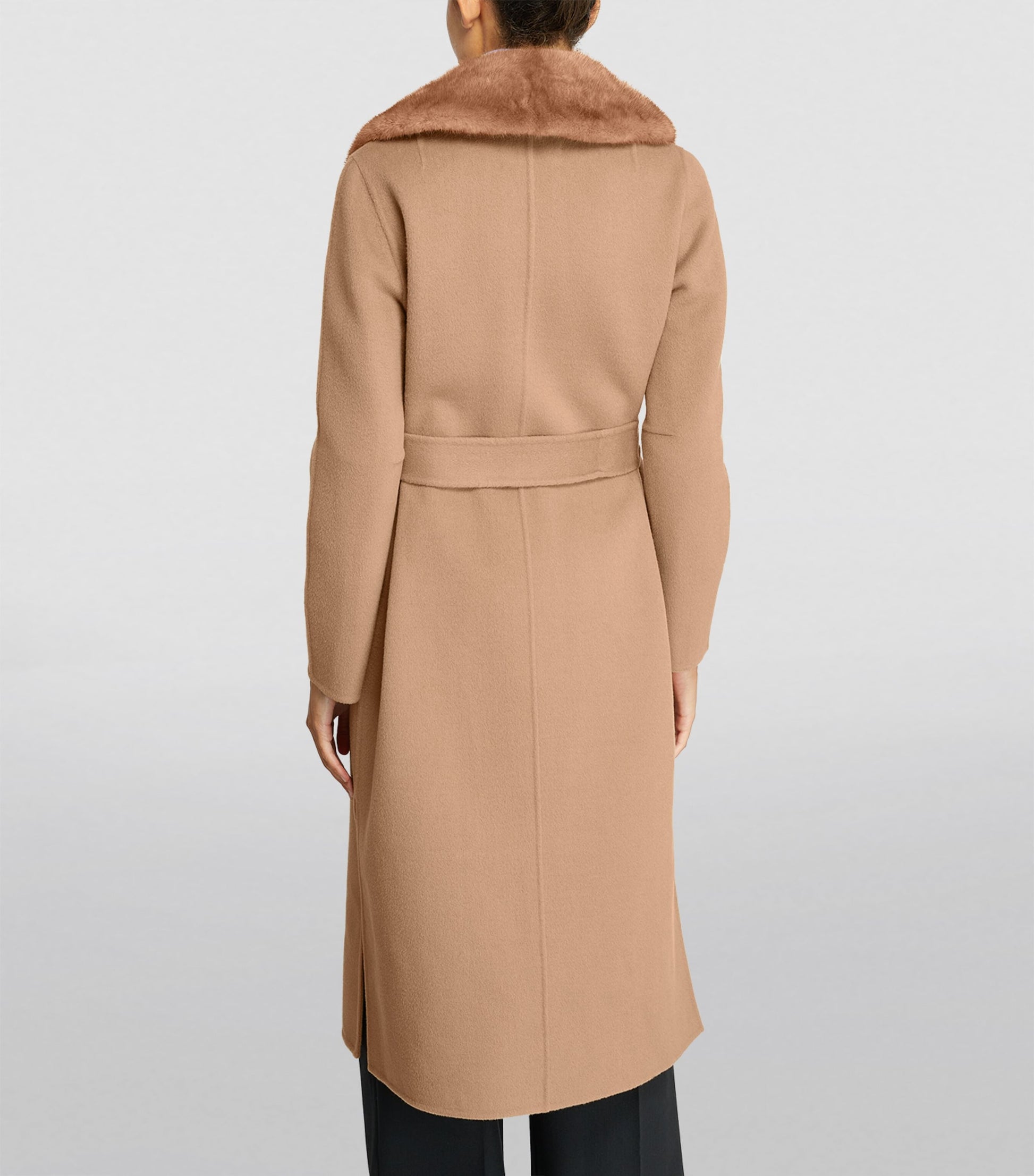 Yves Salomon Beige Cashmere-Wool Fox Fur-Trim Coat