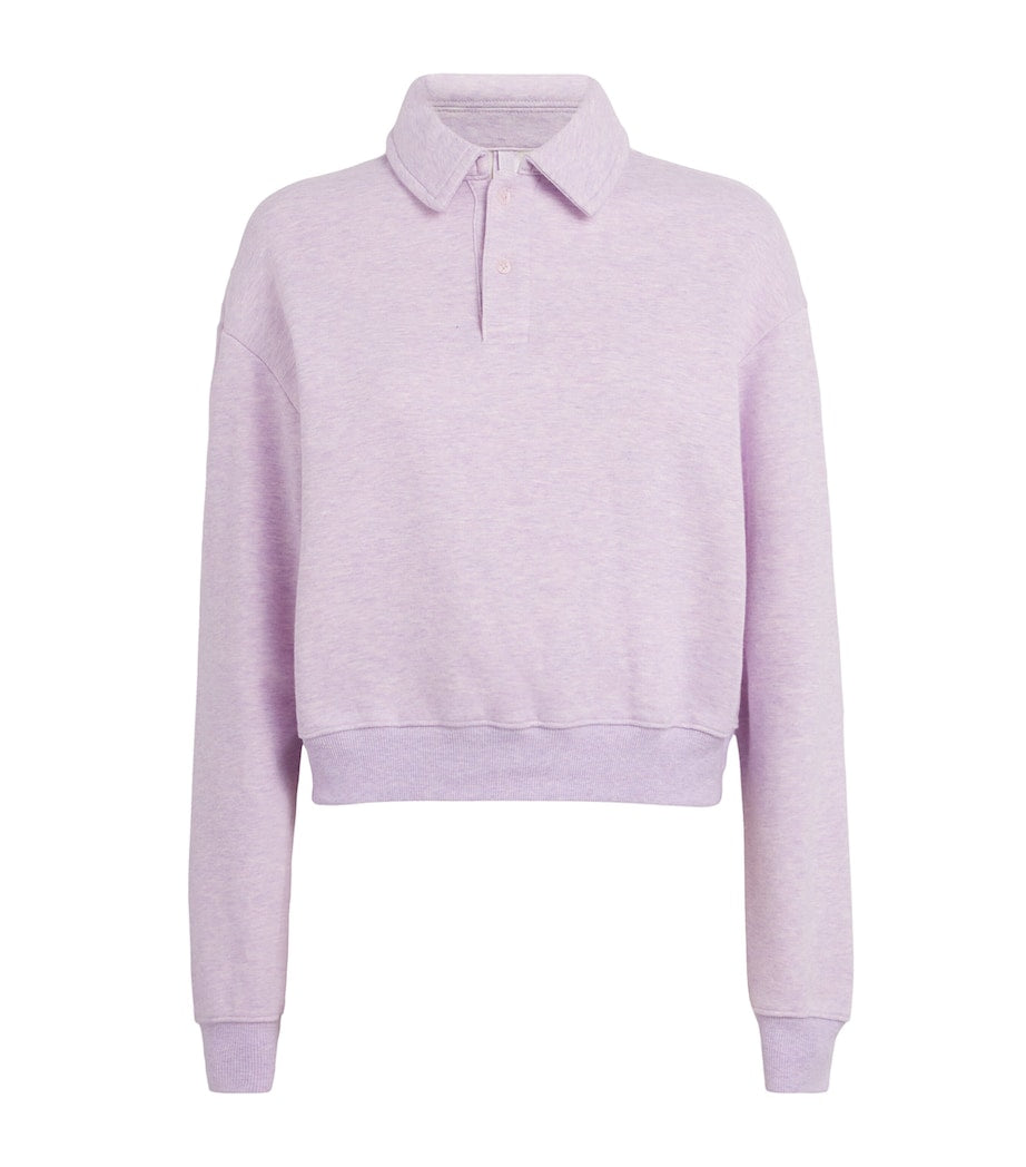 Purple Cotton-Blend Fleece Polo Sweatshirt