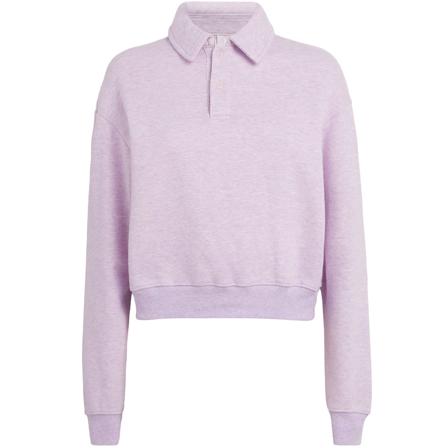 Purple Cotton-Blend Fleece Polo Sweatshirt