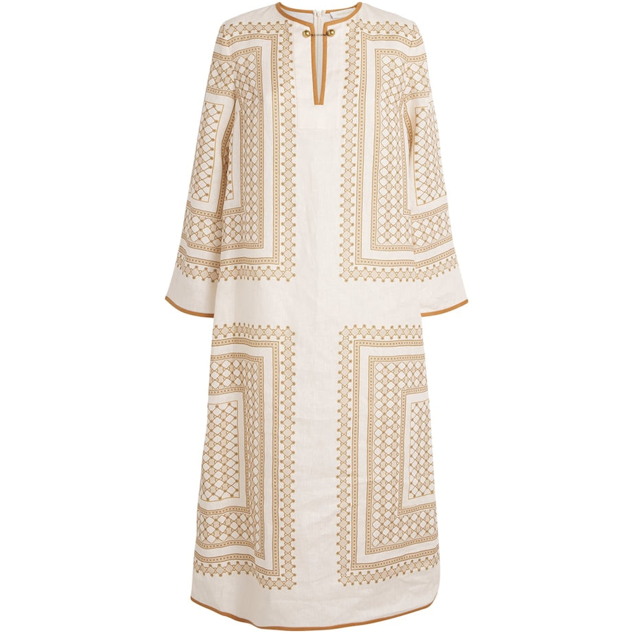 Nude Linen Tunic Midi Dress