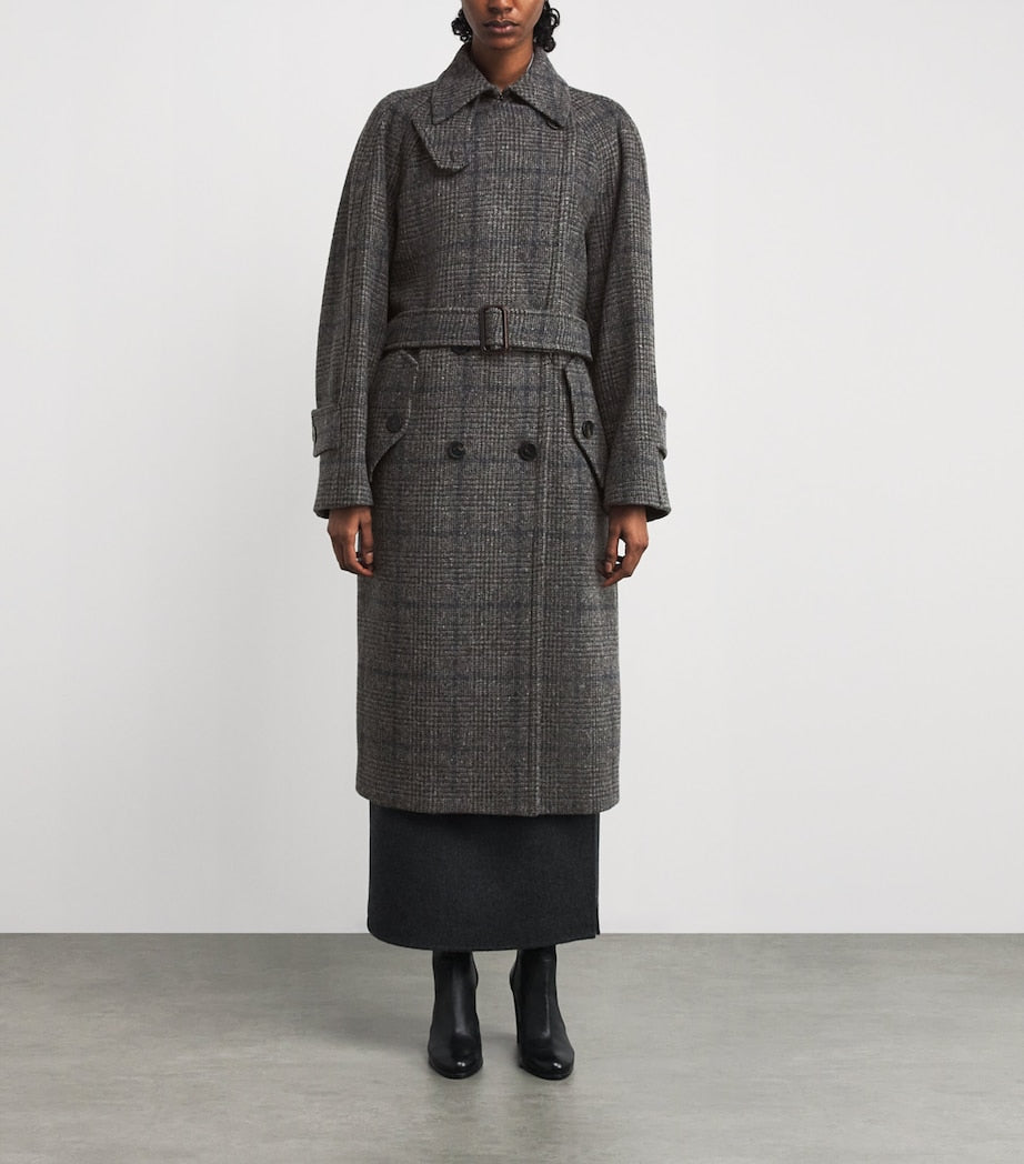 Grey Wool Tweed Prince of Wales Check Overcoat