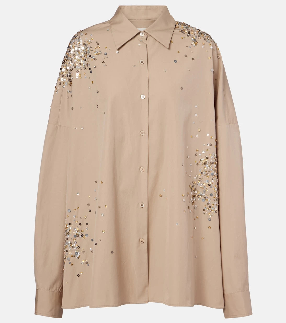 Dries Van Noten - قميص قطني فضفاض مطرز بالترتر