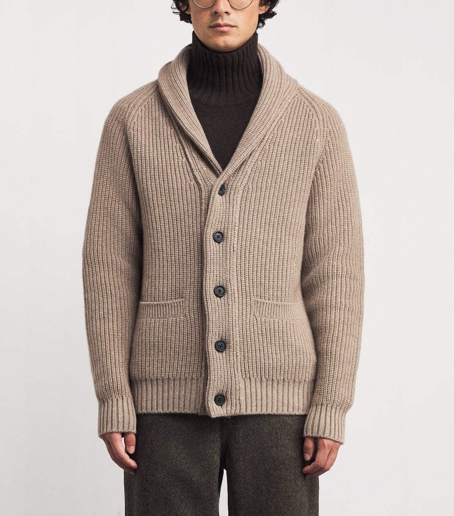 Harrods Brown Cashmere Shawl-Collar Cardigan