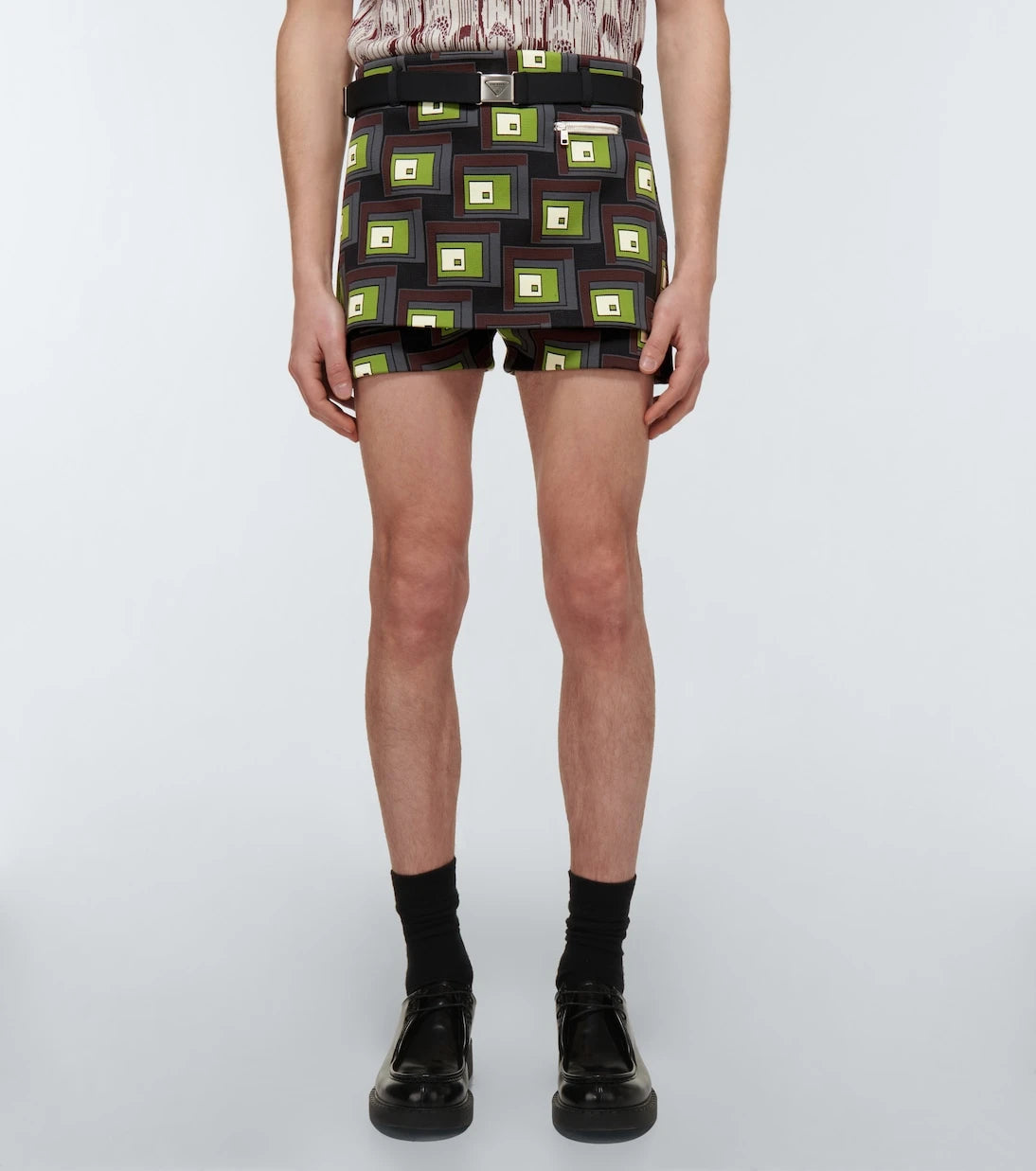 Prada - Belted jacquard shorts
