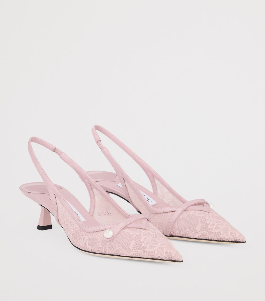 Amita 45 Lace-Leather Slingback Pumps