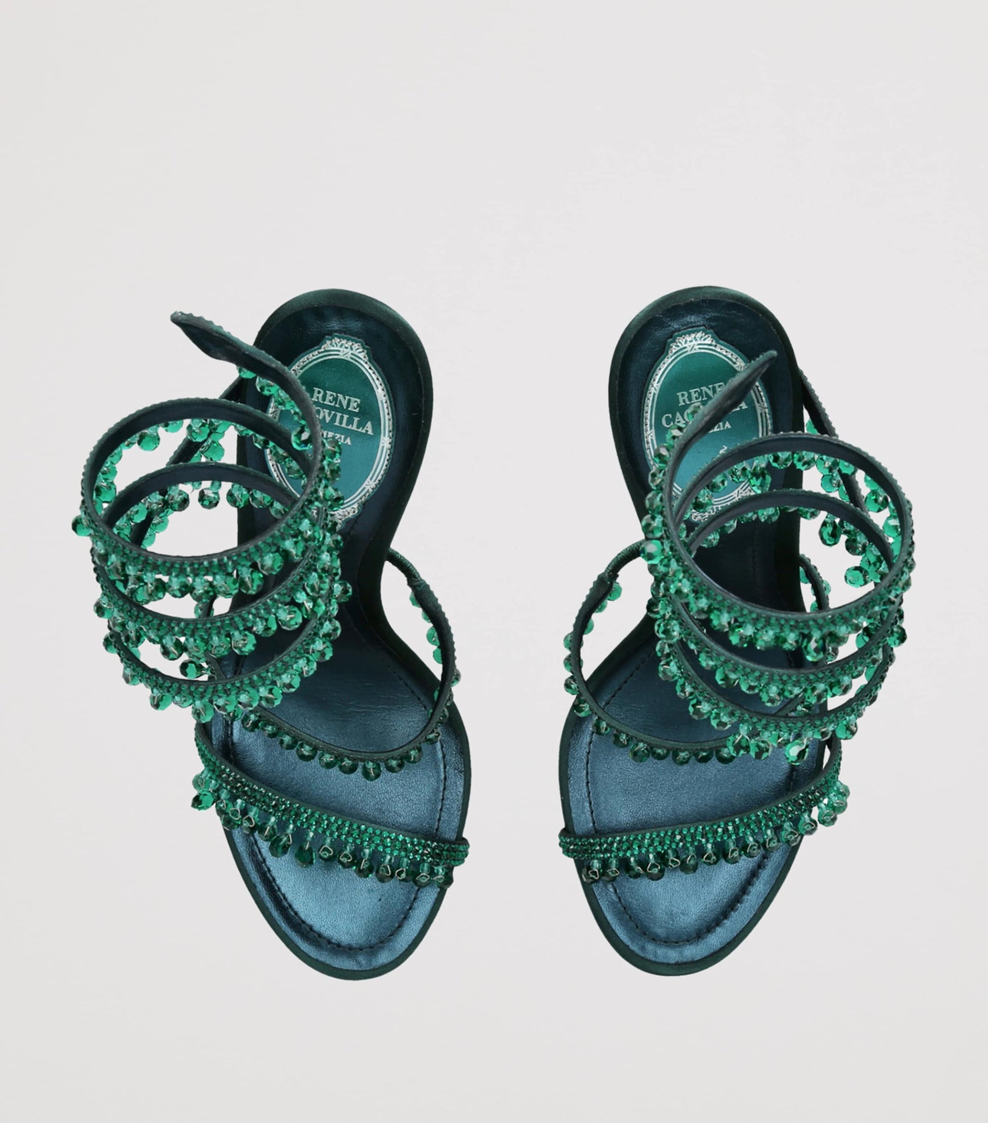 René Caovilla Green Embellished Chandelier Heels 105