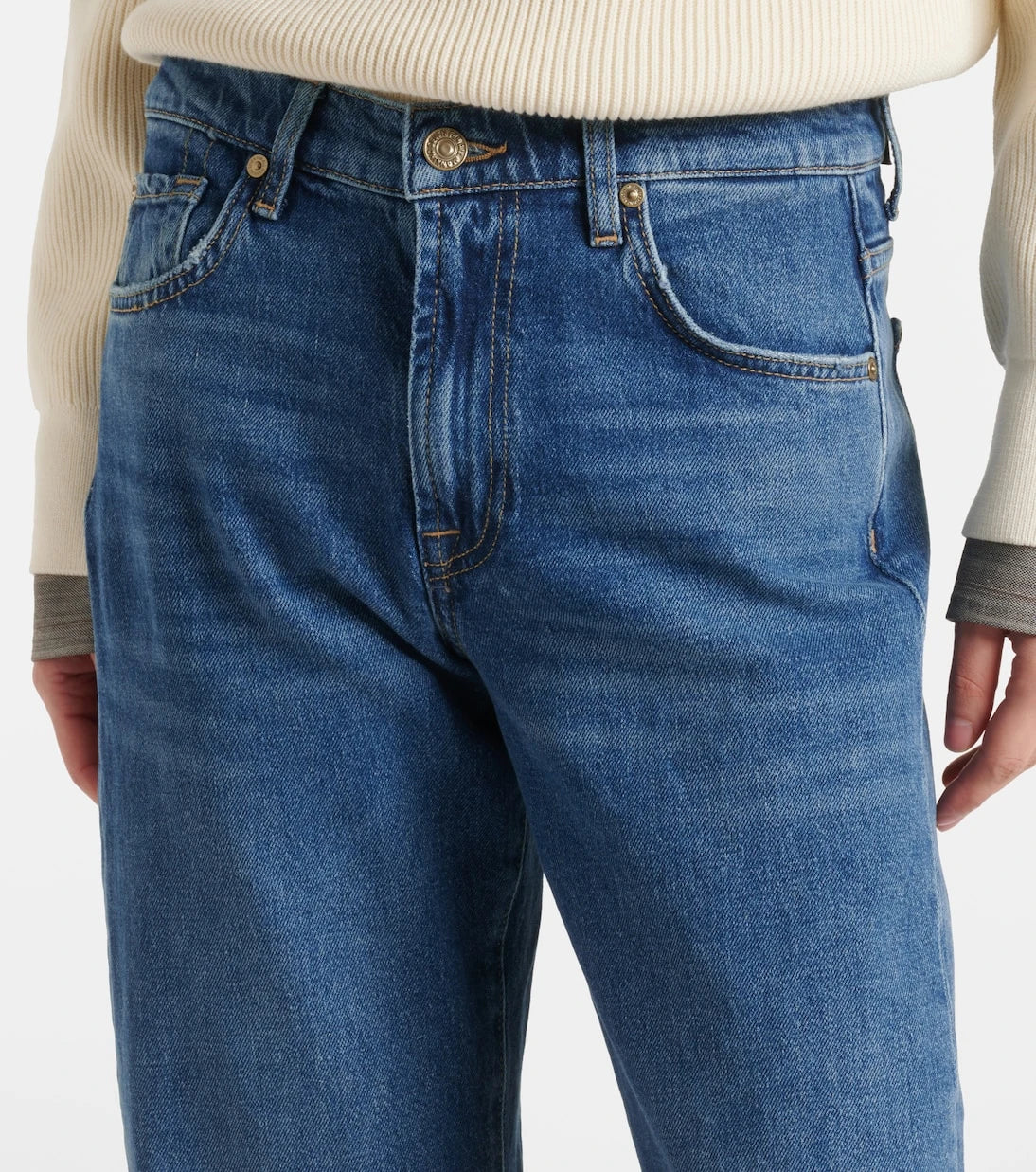 7 For All Mankind - بنطلون جينز تيس بقصّة مستقيمة وخصرٍ عالٍ